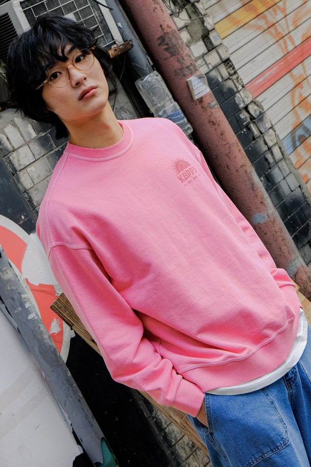 KAPPY DESIGN - 스웨트셔츠 - [KAPPY DESIGN] SUNNY WINK PIGMENT SWEAT SHIRT (PINK)