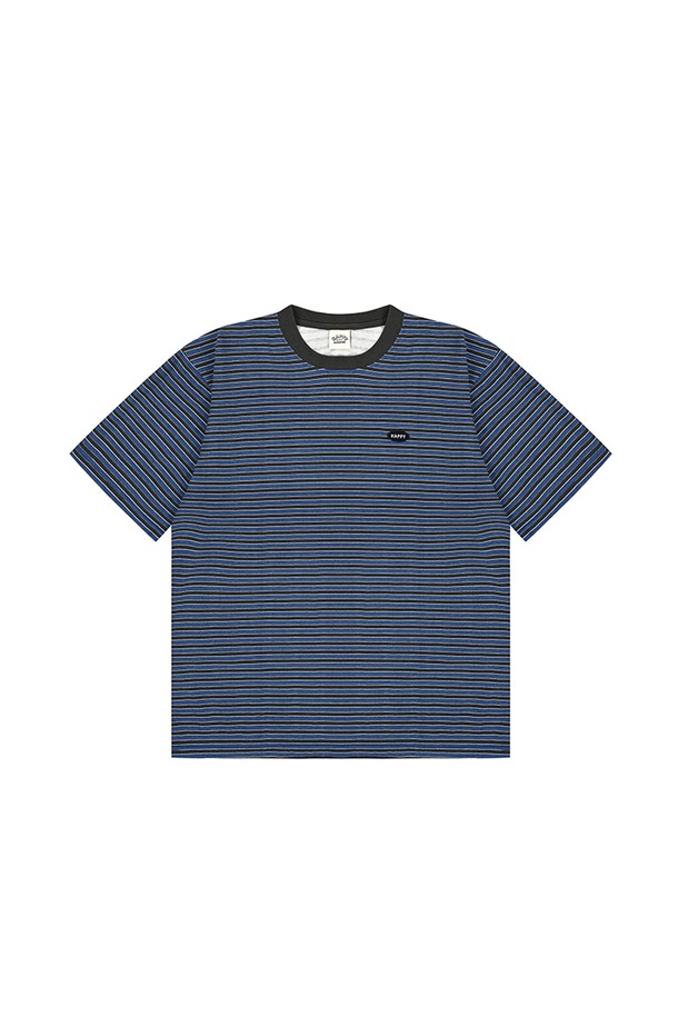 KAPPY DESIGN - 반소매 티셔츠 - [KAPPY DESIGN] INDIGO STRIPE HALF T-SHIRT (BLUE)