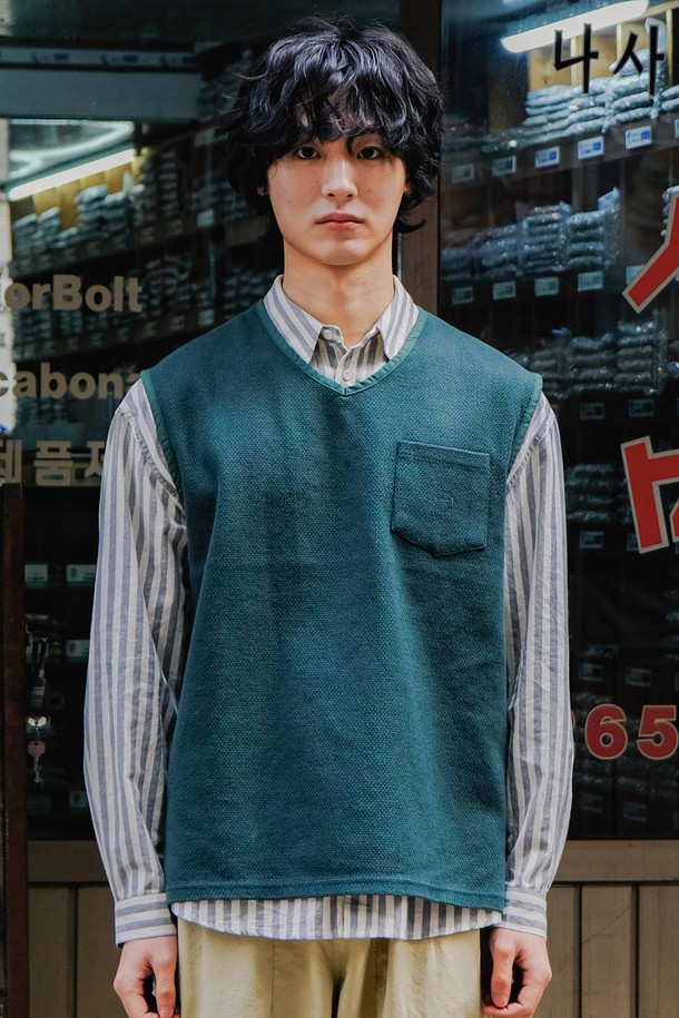 KAPPY DESIGN - 베스트 - [KAPPY DESIGN] WOVEN COTTON VEST (GREEN)