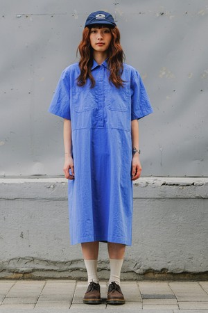 [KAPPY DESIGN] POCKET HALF SHIRT DRESS (BLUE)