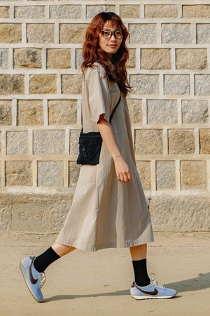 [KAPPY DESIGN] POCKET HALF SHIRT DRESS (BEIGE)