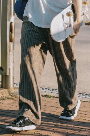 [KAPPY DESIGN]  LINEN COTTON STRIPE PANTS (KHAKI)