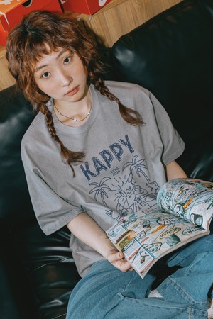 [KAPPY DESIGN] PIGMENT SUNNY SIDER HALF T-SHIRT (GRAY)
