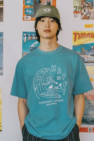 [KAPPY DESIGN] PIGMENT SUNNY SIDER HALF T-SHIRT (BLUE)