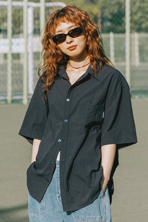[KAPPY DESIGN] SEERSUCKER CHECK HALF SHIRT (NAVY)