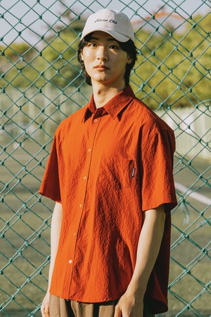 [KAPPY DESIGN] SEERSUCKER CHECK HALF SHIRT (BRICK)