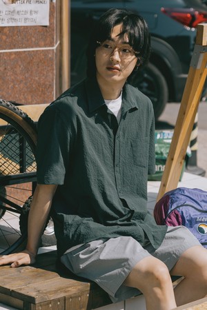 [KAPPY DESIGN] SEERSUCKER CHECK HALF SHIRT (GREEN)
