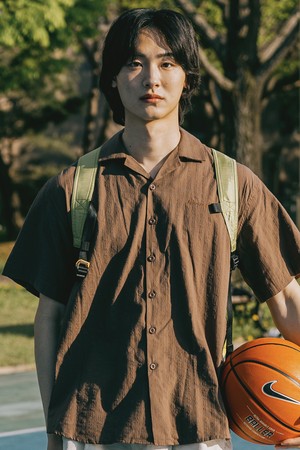 [KAPPY DESIGN] JACQUARD OPEN COLLAR SHIRT (BROWN)