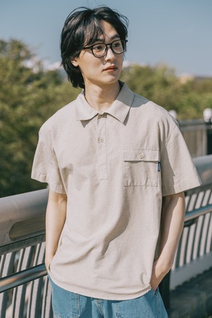 [KAPPY DESIGN] PIGMENT HENLEYNECK HALF SHIRT (BEIGE)
