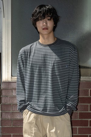 [KAPPY DESIGN] PIGMENT STRIPE LONG SLEEVE (DARK GRAY)