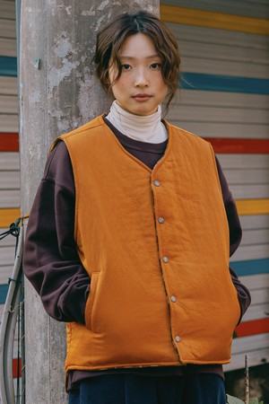 [KAPPY DESIGN] REVERSIBLE NYLON CHECK VEST (ORANGE)