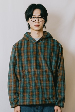 [KAPPY DESIGN] FLEECE CHECK BUTTON HOODIE (BROWN)