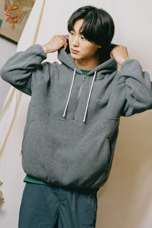 [KAPPY DESIGN] FLEECE HOODIE HALF ZIP UP (CHARCOAL)
