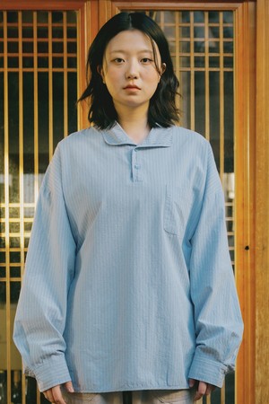 [KAPPY DESIGN] STRIPE PULLOVER SHIRT (SKY BLUE)