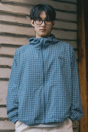 [KAPPY DESIGN] COTTON CHECK HOODIE ZIP-UP (BLUE)