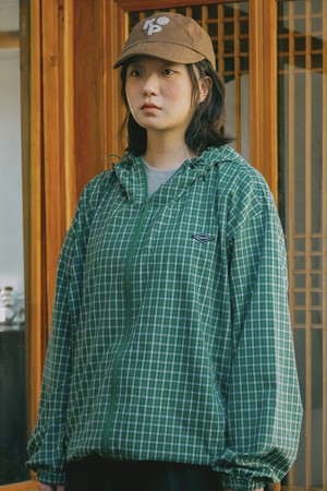 [KAPPY DESIGN] COTTON CHECK HOODIE ZIP-UP (GREEN)