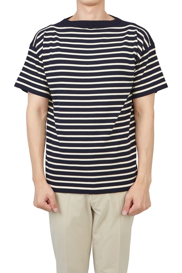 ANDERSEN-ANDERSEN - 니트/가디건 - 안데르센 안데르센 남성 반팔 니트 BOATSMAN SHORT RAW COTTON STRIPE