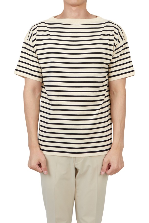 ANDERSEN-ANDERSEN - 니트/가디건 - 안데르센 안데르센 남성 반팔 니트 BOATSMAN SHORT ROYAL BLUE STRIPE