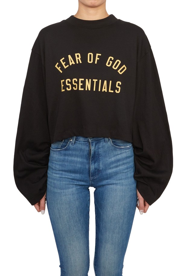 FEAR OF GOD - 긴소매 티셔츠 - 피어오브갓 에센셜 여성 크롭 긴팔티셔츠 125BT245670FW BLACK