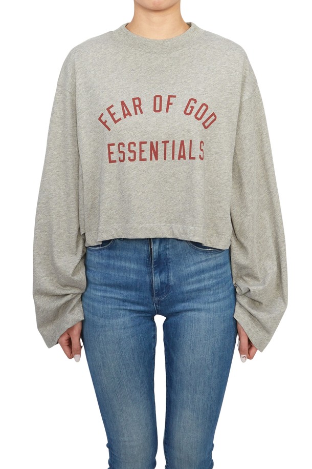 FEAR OF GOD - 긴소매 티셔츠 - 피어오브갓 에센셜 여성 크롭 긴팔티셔츠 125BT245671FW DARK HEATHE