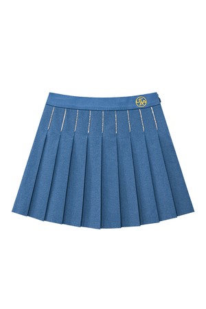 UTAA Gilt Slogan Washed Denim Pleats Skirt  (UE3SKF443)_BLUE-a