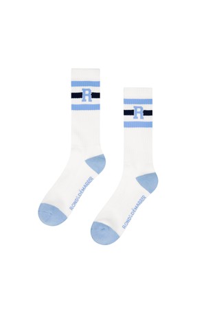 [남녀공용] 컬러블록 R자수 장목 양말 (스카이블루)