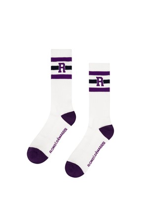 [남녀공용] 컬러블록 R자수 장목 양말 (퍼플)