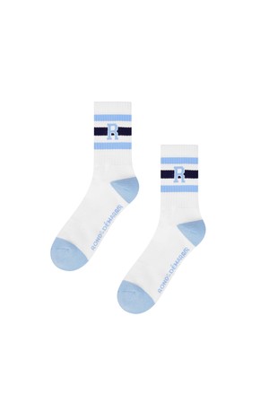 [남녀공용] 컬러블록 R자수 장목 양말 (스카이블루)