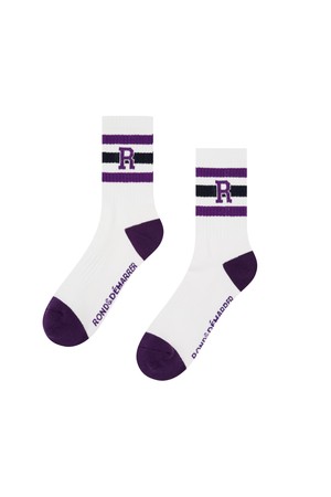 [남녀공용] 컬러블록 R자수 장목 양말 (스카이블루)