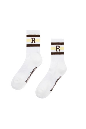 [남녀공용] 컬러블록 R자수 중목 양말 (브라운)