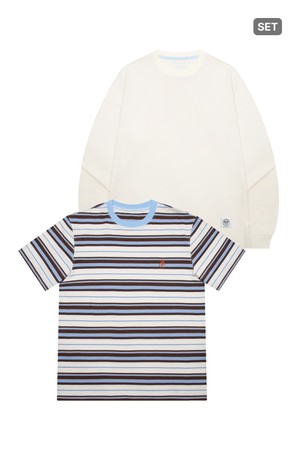 [남녀공용] 멀티 스트라이프 레이어드 롱슬리브 티셔츠 세트_IVORY-a
