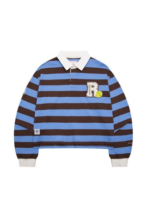[여성] R로고 스트라이프 크롭 럭비 티셔츠 (스카이블루)_BLUE-a