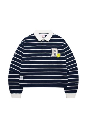 [여성] R로고 스트라이프 크롭 럭비 티셔츠 (네이비)_NAVY-a