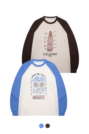 [남녀공용] 와플 배색 래글런 티셔츠