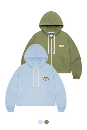 [남녀공용] 로고 와펜 크롭 후드 집업_GREEN-a