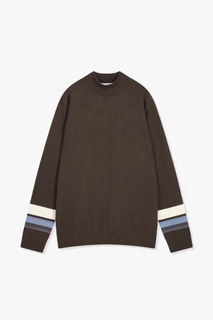 LJW51289 브라운 스탠다드핏 소매 배색 모크넥