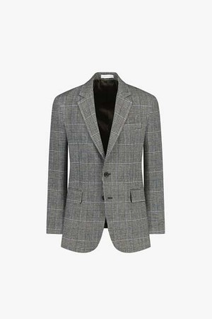 LJW24206 그레이 세미핏 체크 싱글 자켓