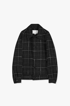 LJW22242 블랙 오버핏 체크 트위드 트러커 점퍼