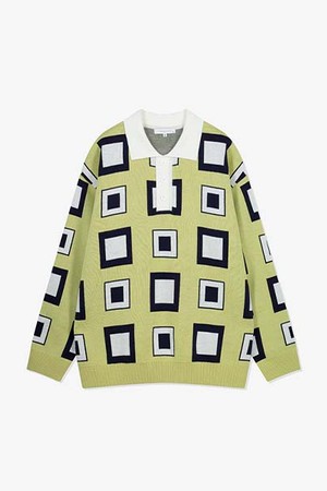 LJW51250 라임그린 오버핏 스퀘어패턴 니트