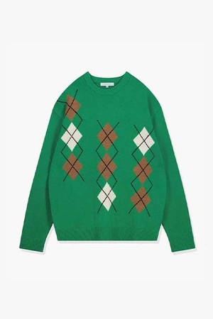 LJW51238 그린 세미오버핏 아가일패턴 니트