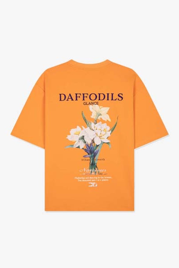 LIBERCLASSY - 반팔티셔츠 - [24SS] LKS42311오렌지 DAFFODILS 플라워 아트웍 티셔츠