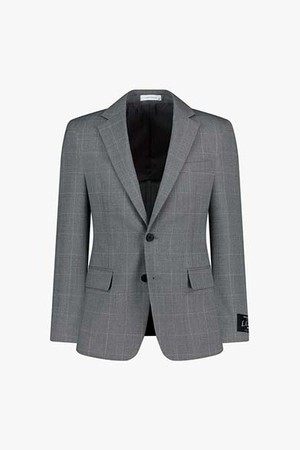 LKS11369 그레이 슬림핏 노치트라펠 투버튼 체크 수트 자켓