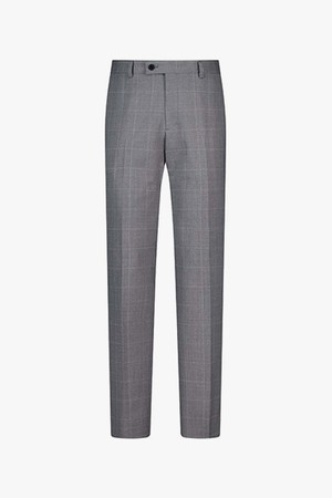 LKS13369 그레이 슬림핏 노치트라펠 투버튼 체크 수트 팬츠