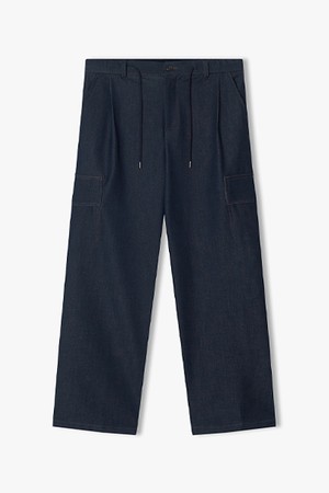 [25SS] LLS23543 다크네이비 와이드핏 원턱 데님라이크 카고 스트링 팬츠