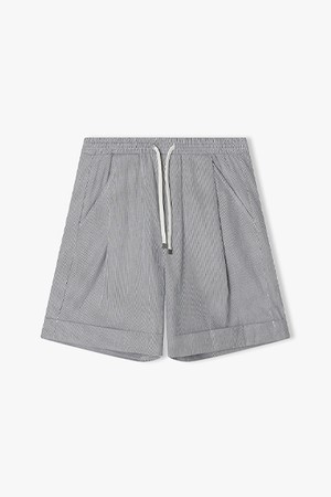 [25SS] LLM23553 다크그레이 와이드핏 원턱 코드 스트라이프 셋업 하프 팬츠