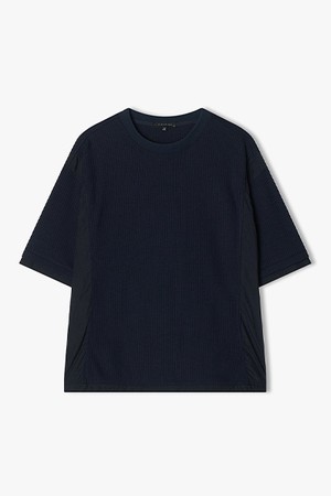 [25SS] LLM41539 다크네이비 와플 텍스쳐 믹스 하프 티셔츠
