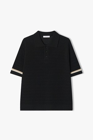 [25SS] LLM51589 블랙 솔리드 메쉬 칼라 하프 니트 탑
