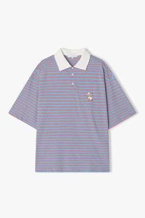 [25SS] LLB41502 블루 멀티 스트라이프 칼라 하프 티셔츠