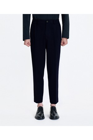 [25FW] LLF23605 네이비 테이퍼드핏 원턱 스트링 밴딩 팬츠