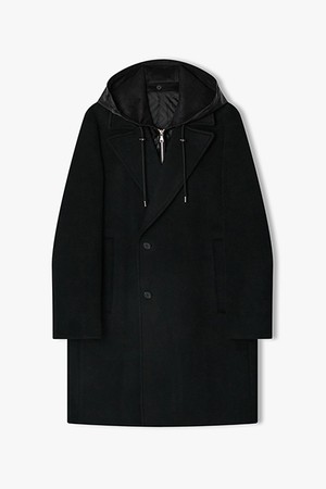 [25FW] LLW21671 블랙 후드 탈부착 더블 코트